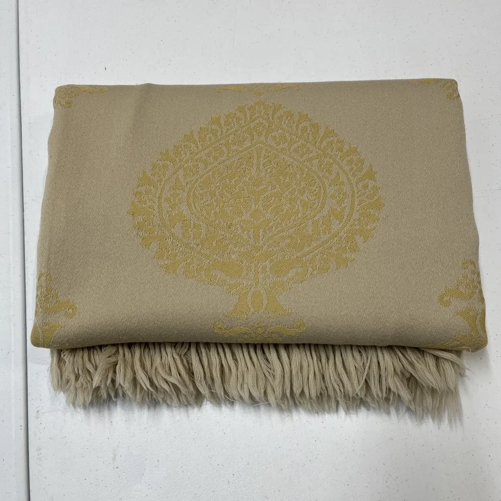 Anichini 100% Merino Wool Blank Throw Golden Yellow Scroll Fringe 67x58